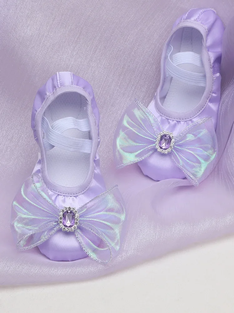 สาวโบว์การ์ตูนบัลเล่ต์รองเท้าเด็กรองเท้าแตะเต้นรํา Professional Soft Sole หญิงบัลเล่ต์โยคะยิมเด็กเต้นรํารองเท้า