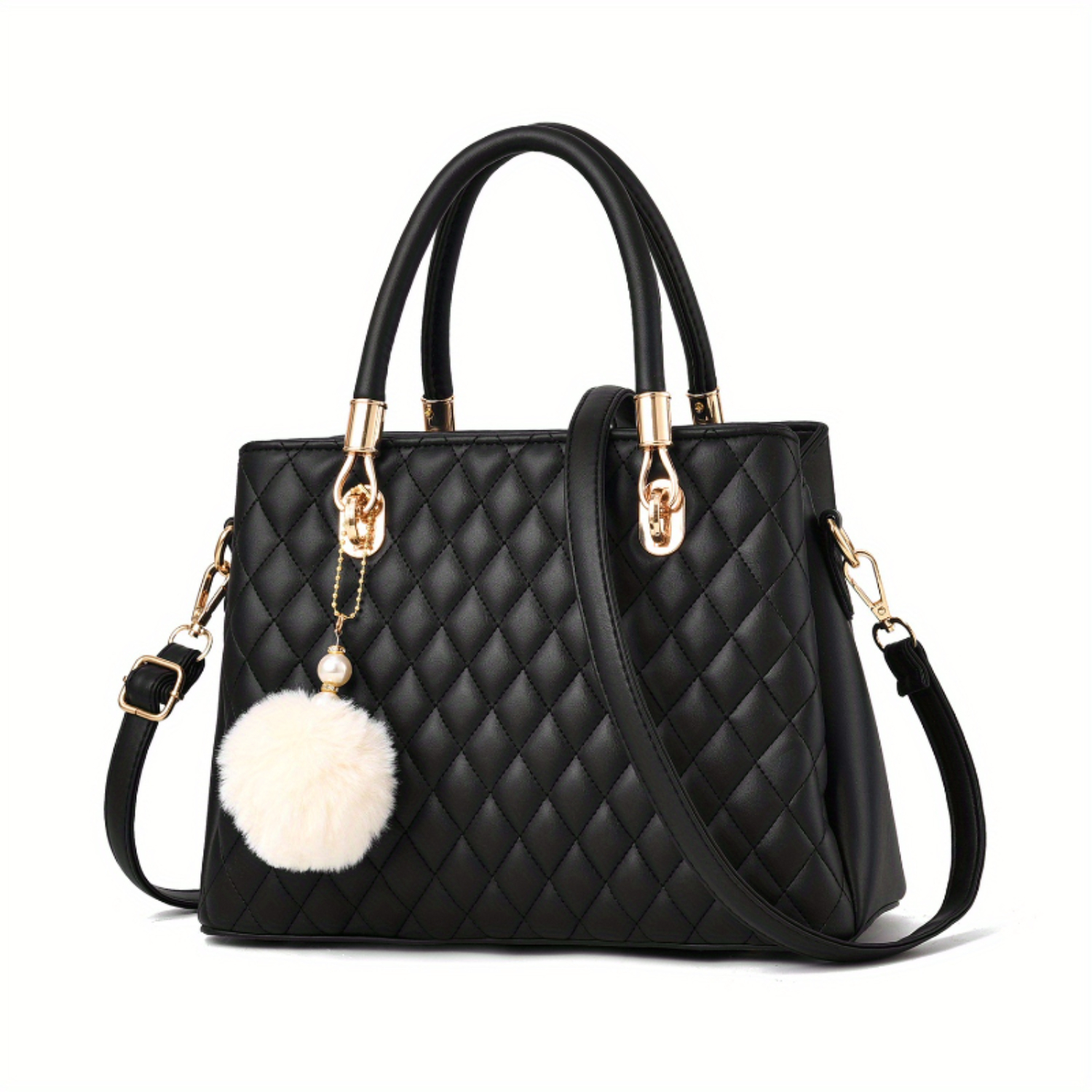 Monederos de piel para mujer Bolso de hombro con asa superior y pompón