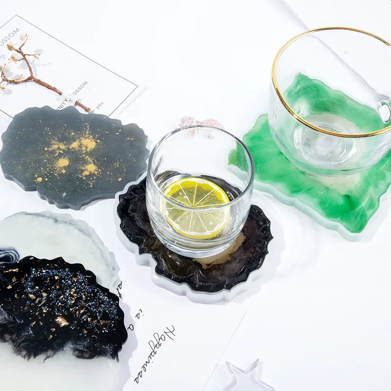 1 Uds. Molde de silicona de resina de posavasos Irregular, Moldes de resina epoxi UV para hacer copa de vino, bandeja de posavasos de café, herramientas de joyería artesanales