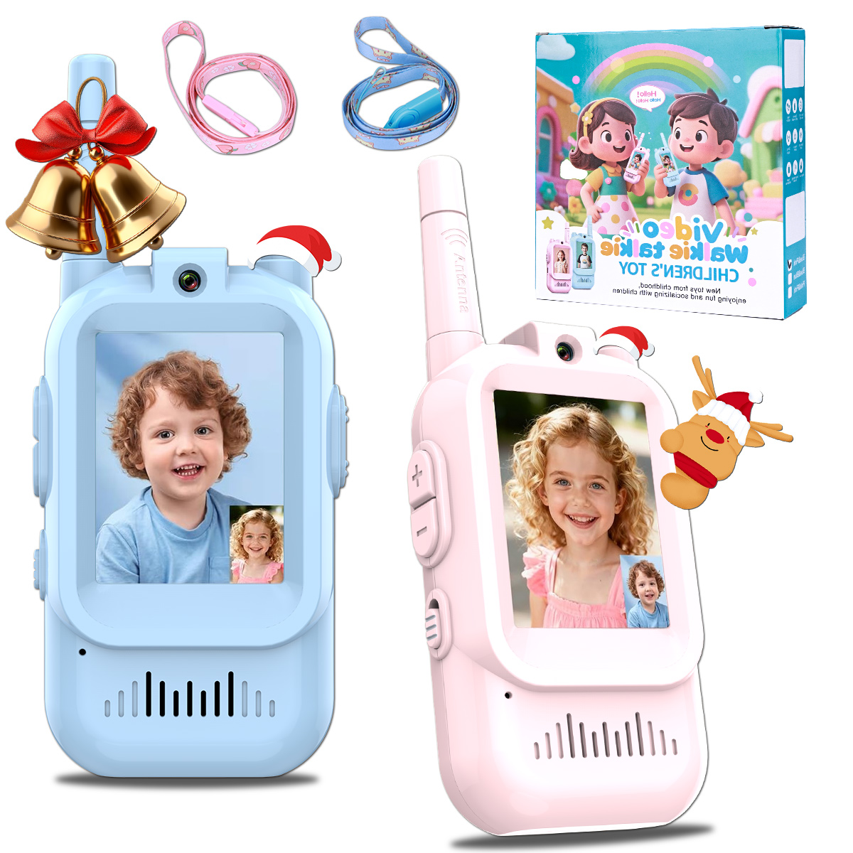 AIRITON-Walkie Talkies de vídeo para niños, paquete de 2, cambiador de voz recargable con pantalla de alta definición de 2 pulgadas, regalo para niños y niñas