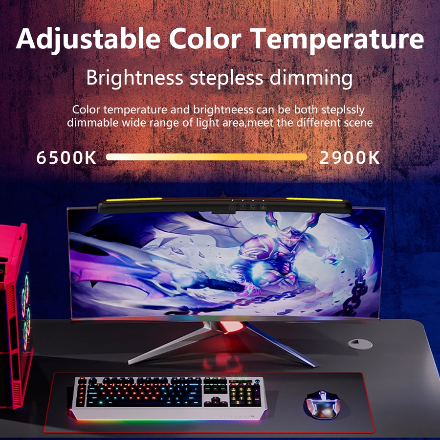 โคมไฟตั้งโต๊ะ LED หน้าจอ USB แขวนหน้าจอโค้งแถบแสง RGB พื้นหลังไฟบรรยากาศการเล่นเกมตกแต่งห้อง