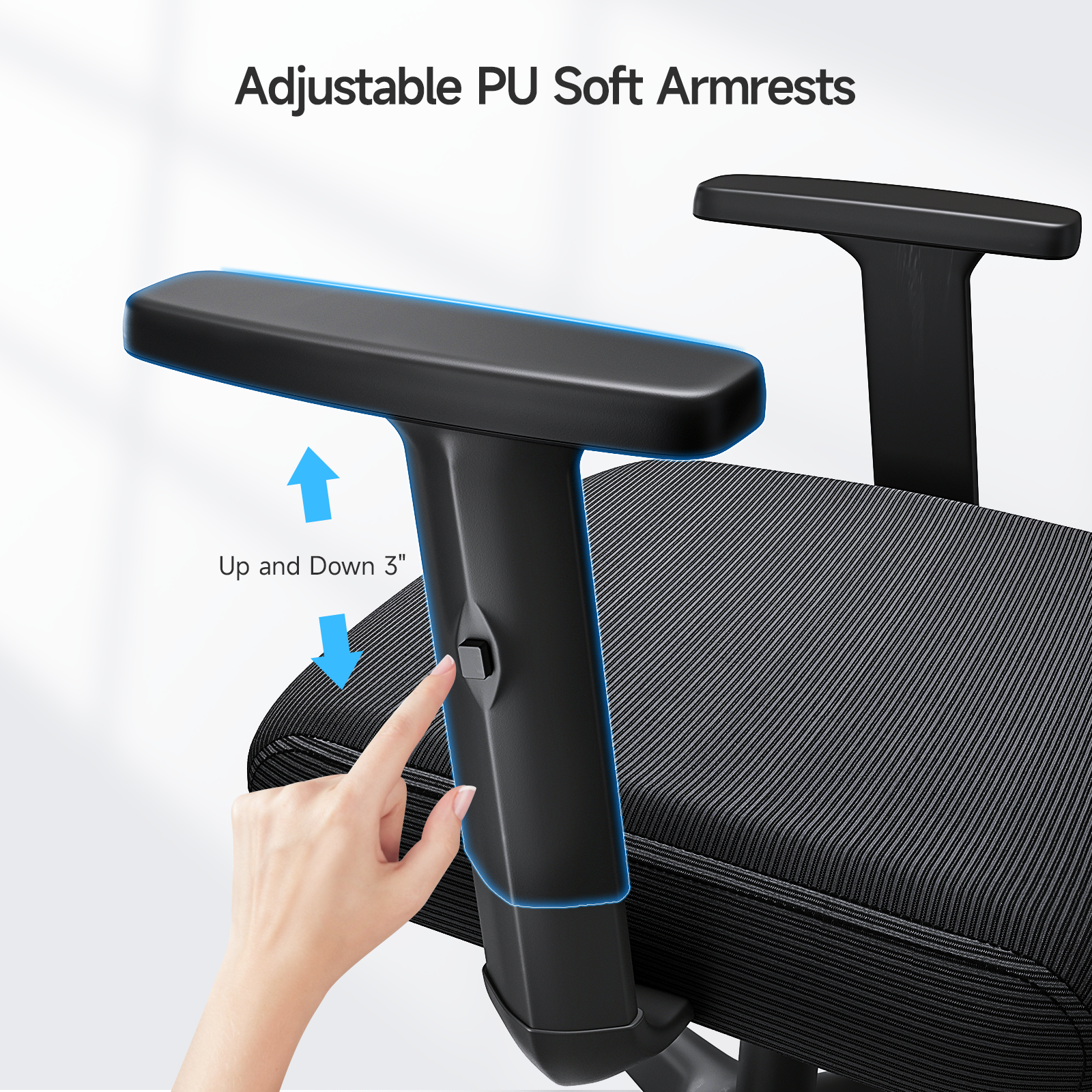 Ergonomic mesh office chair, high back office chair with tilt lock, 2D headrest, PU liftable arms, adjustable lumbar support