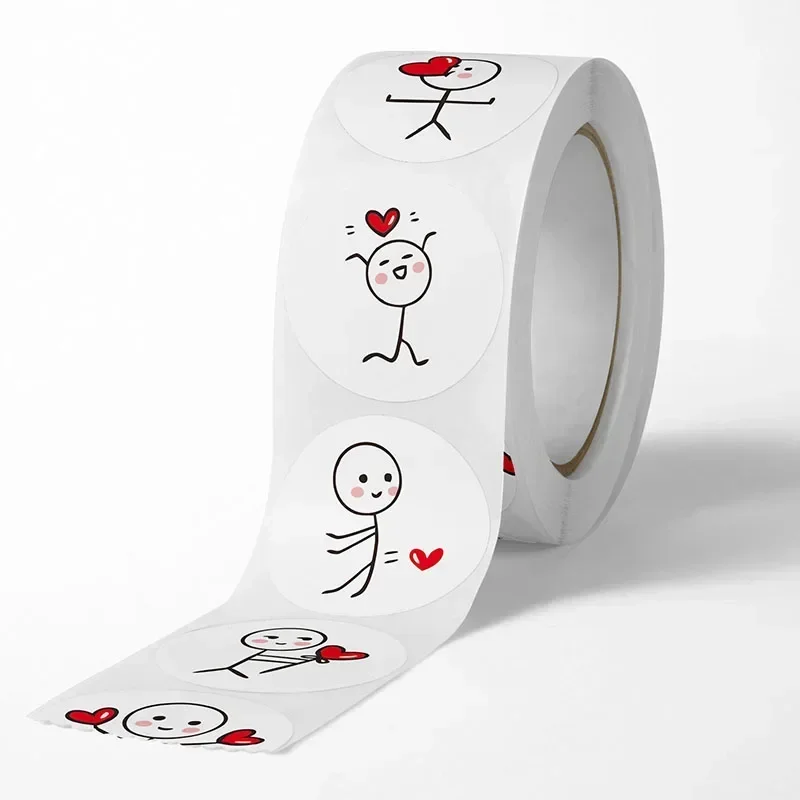 500 pces-20mm/25mm matchstick homem adesivos dos desenhos animados bonito criativo etiqueta circular adesivos mão das crianças conta vedação adesivos