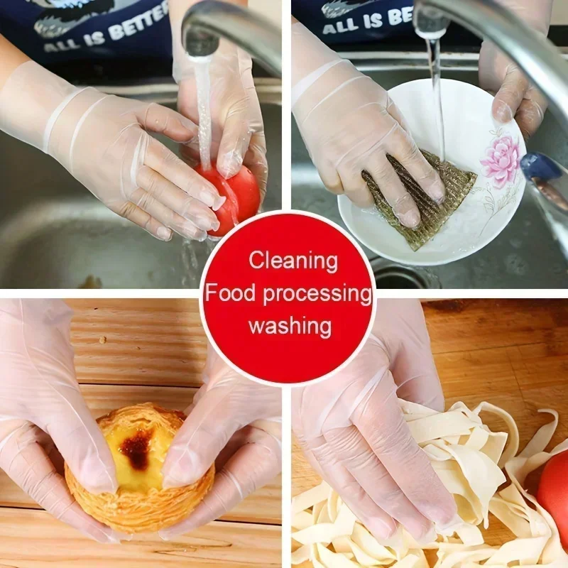 100 PZ/SCATOLA Guanti Senza Lattice TPE Guanti Usa E Getta Trasparente Antiscivolo Acido Sicurezza Sul Lavoro Grado Alimentare Guanti Per La Pulizia Della Casa