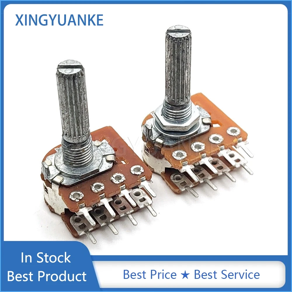 1PCS WH148 Type Audio Volume Amplifier Potentiometer Double 8-Pin TB503X2 TB104X2 B50K B100K With Step Flower Shaft Length 25mm