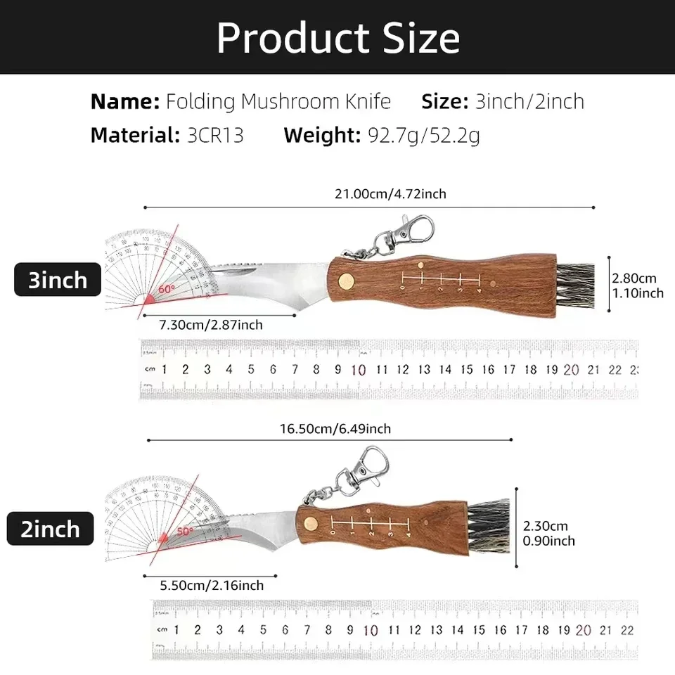 มัลติฟังก์ชั่นสแตนเลสแปรงพับกลางแจ้งมินิเห็ดมีด EDC ไม้ Handle SHARP แคมป์ล่าสัตว์ survival