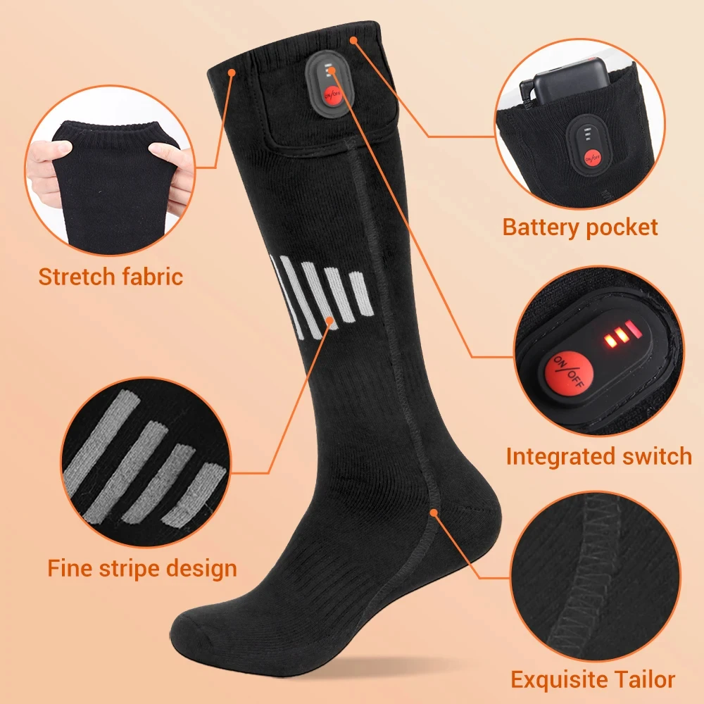 Calcetines calefactables de invierno, calcetines calefactores recargables para USB, calcetines calefactables de 5000mah, botas térmicas cálidas para exteriores, motos de nieve, esquí de invierno