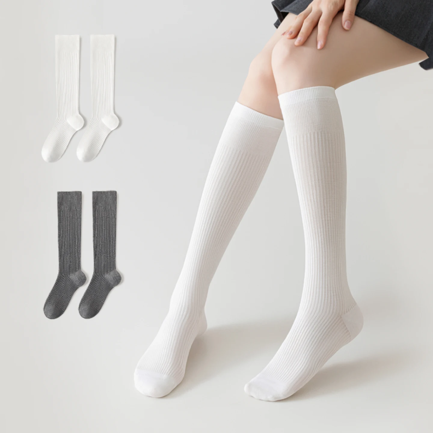 2 Pairs Women's Pressure Calf Socks with Non-Slip Cuff and Seamless Toe, Soft Breathable Fit for Everyday outfits