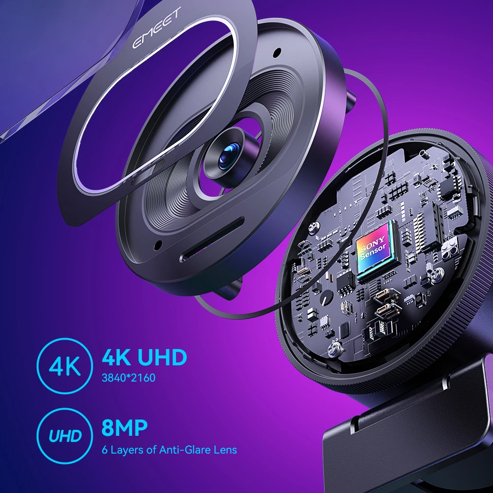 Câmera Web com microfones e capa de privacidade para Tiktok e YouTube, foco automático, streaming, foco automático, 1080p, 60FPS, webcam 4K