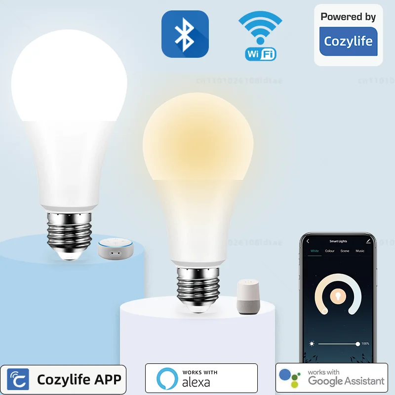 220V 110V E27 WiFi lampadina LED intelligente Alexa luce 12W 15W 20W Cozylife APP Google Home Vioce cronometrato Controllo di gruppo