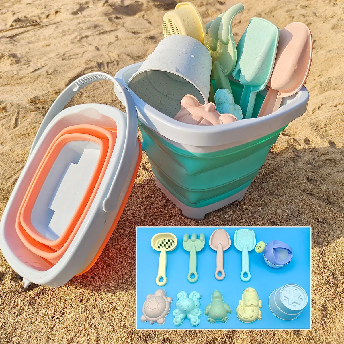 11/5/1 pçs praia areia jogar conjunto de água balde dobrável brinquedos verão para crianças jogo ao ar livre sandbox acessórios cor aleatória
