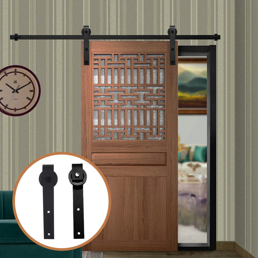HACCER 4-9.6FT Đơn Trượt Kho Thóc Cửa Phần Cứng Cửa Gỗ Phần Cứng Bộ Đen Hình Chữ J Top Gắn Móc Treo Hệ Thống