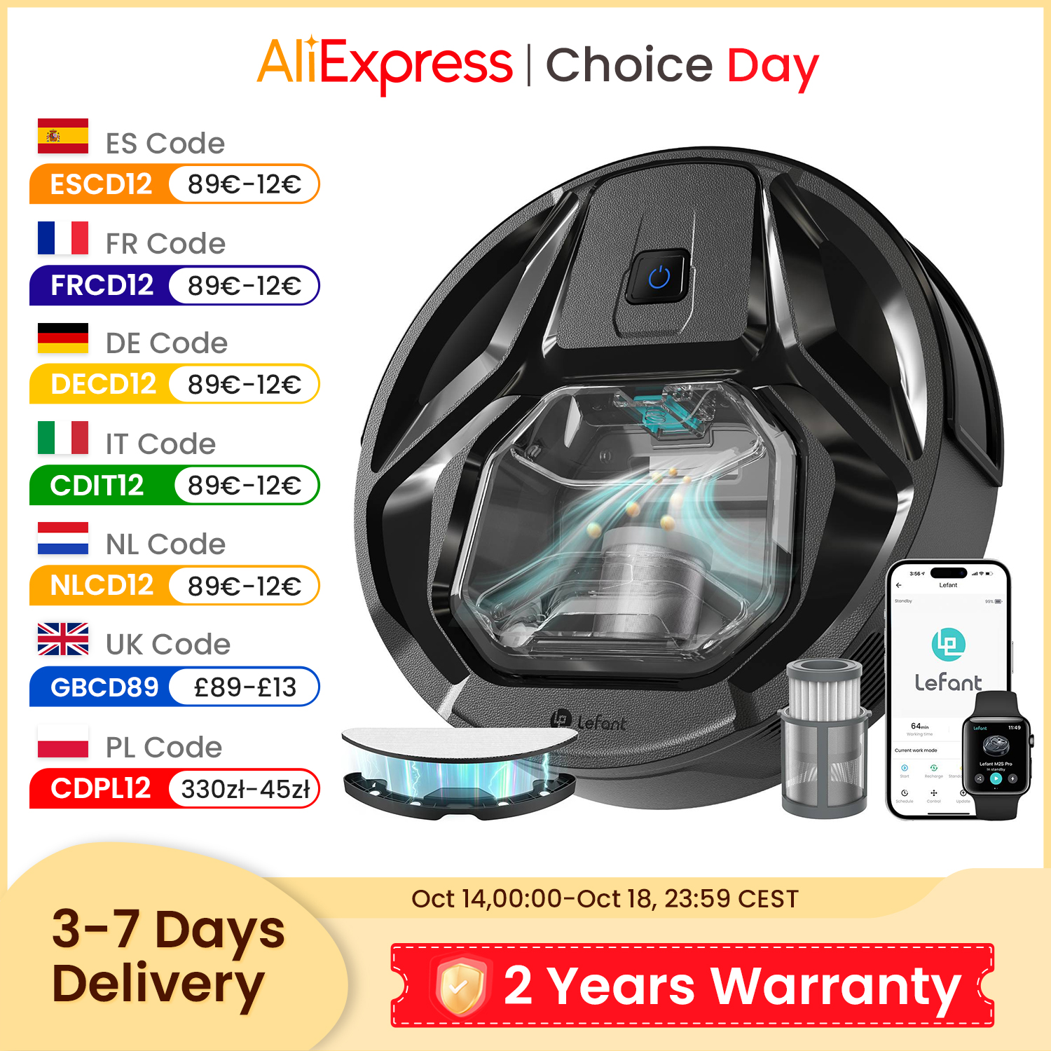 Lefant M320 Robot Vacuum Cleaner with Mop, 6000Pa Powerful Suction, Visible Dustbin, Carpet Detection, Alexa Voice Control