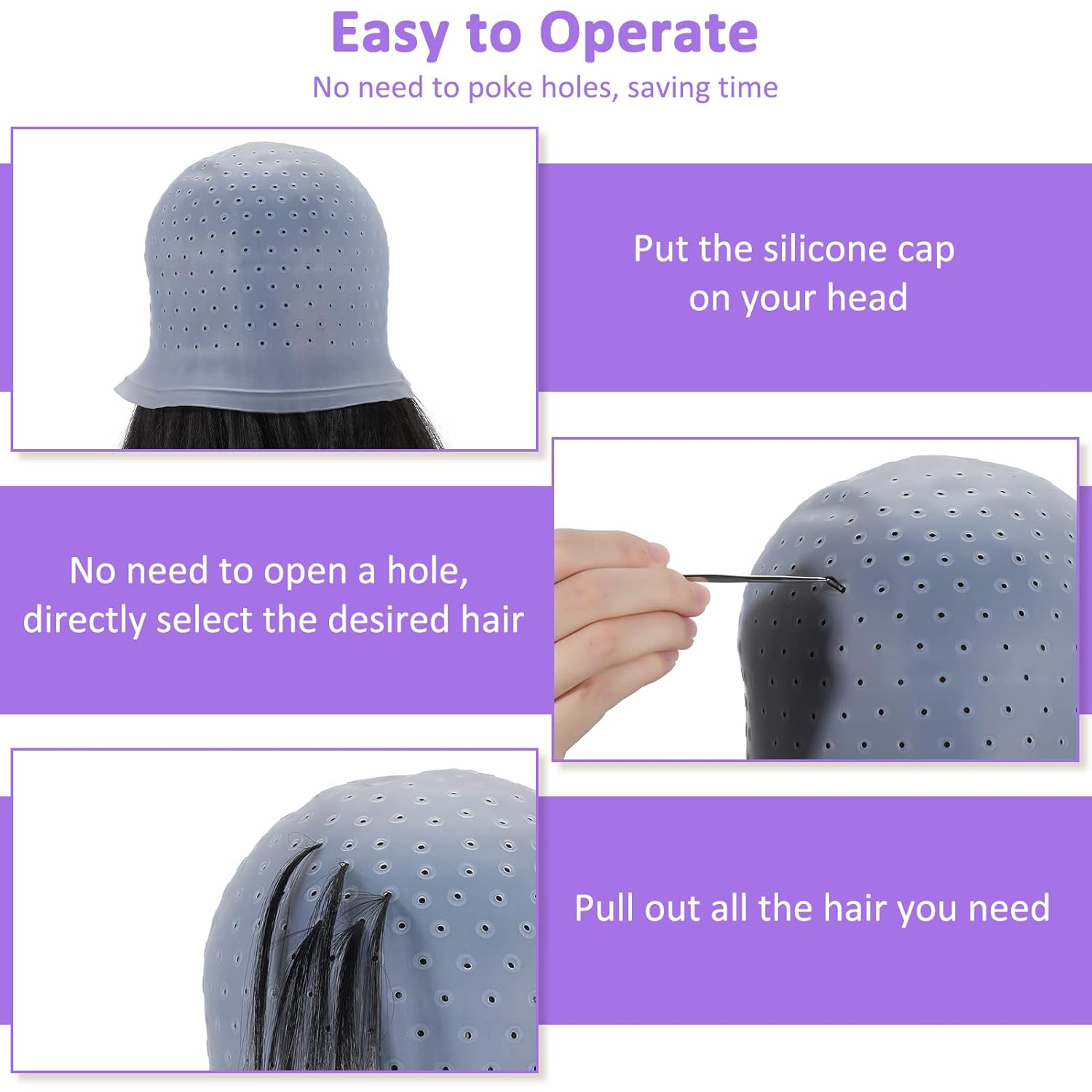 Cuffia per colorare i capelli in silicone per parrucchiere con ago Strumento professionale per tintura da salone Evidenzia la tintura