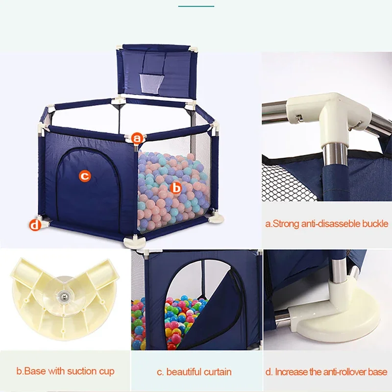 Parc de jeu hexagonal pour enfants, aire de jeux intérieure pour nourrissons, clôture pour bébés en bas âge, couleur rouge, garde-corps de sécurité sans balle