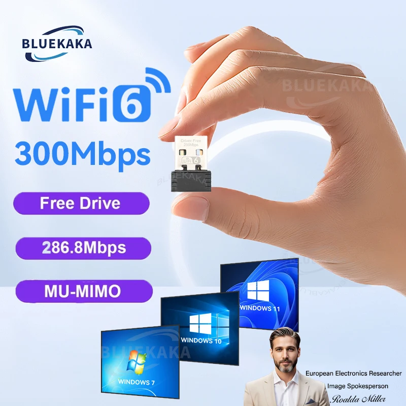 WiFi6 AX286 Adapter Network Card Mini USB Dongle 2.4GHz 300Mbps 802.11AX Signal Reception Driver-Free For PC Laptop Windows10/11
