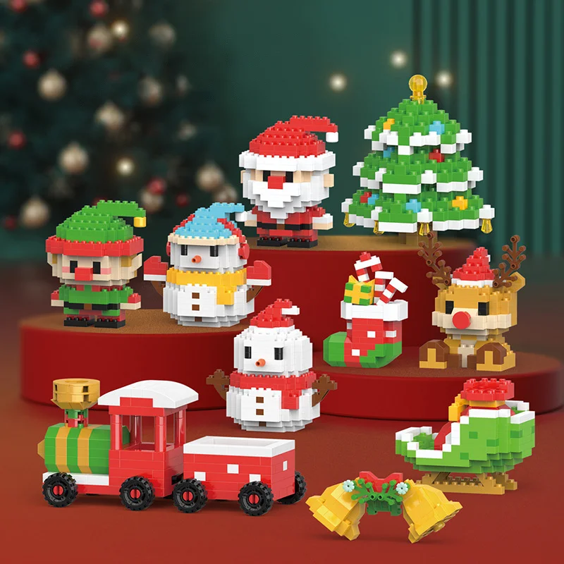 Christmas Building Block Series Santa Claus Reindeer ปริศนาประกอบอิฐตกแต่งตารางของเล่นเด็กสําหรับเด็ก XMAS ของขวัญ