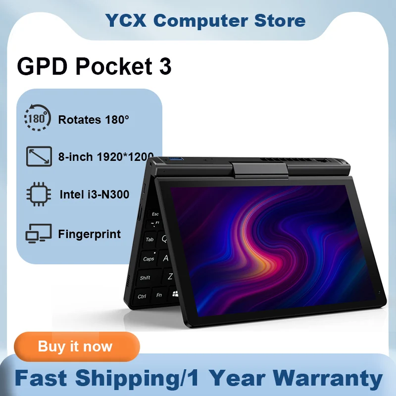 GPD Pocket 3 Mini laptop 8 Inch Intel N7505 NVIDIA 60 Hz Notebook 16GB LPDDR4*3733 MHz 512GB SSD NVMe 180°fold Business laptops