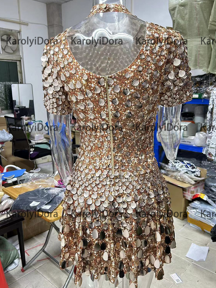 Sexy preto concha lantejoulas mini vestido boate dança de alta qualidade desempenho roupas bodysuit aniversário vestidos vermelhos