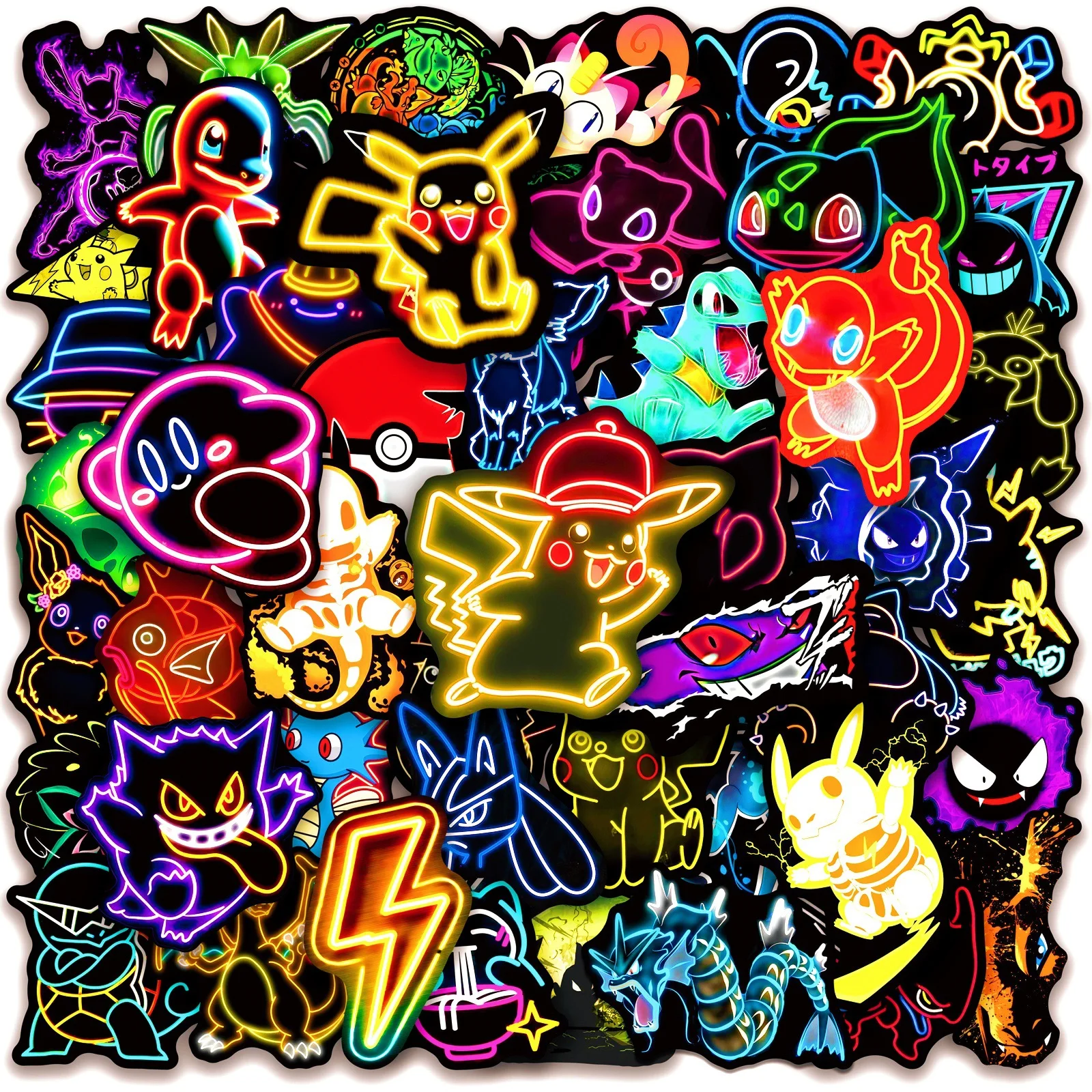 50PCS Kawaii Cool Neon Pokemon สติกเกอร์กันน้ําอะนิเมะ Pikachu Graffiti Decal สําหรับแล็ปท็อปสเก็ตบอร์ดโทรศัพท์ Cool สติกเกอร์การ์ตูน