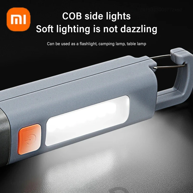 XIAOMI Portable LED Flashlight USB Rechargeable With Hook Zoomable Torch Outdoor Camping Hiking Long-range Emergency Lantern NEW