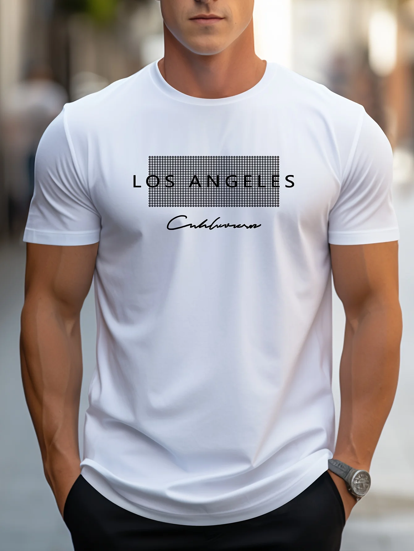 100% algodão masculino verão solto ajuste grande los angeles gráfico impresso fino ajuste casual esportes em torno do pescoço manga curta camiseta topo