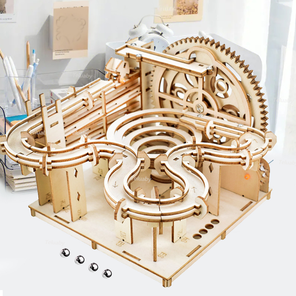 3D ปริศนาไม้ DIY คู่มือเครื่องกลชุดประกอบของเล่น Marble Run ชุด 4 ลูกสําหรับเด็กผู้ใหญ่ของขวัญ