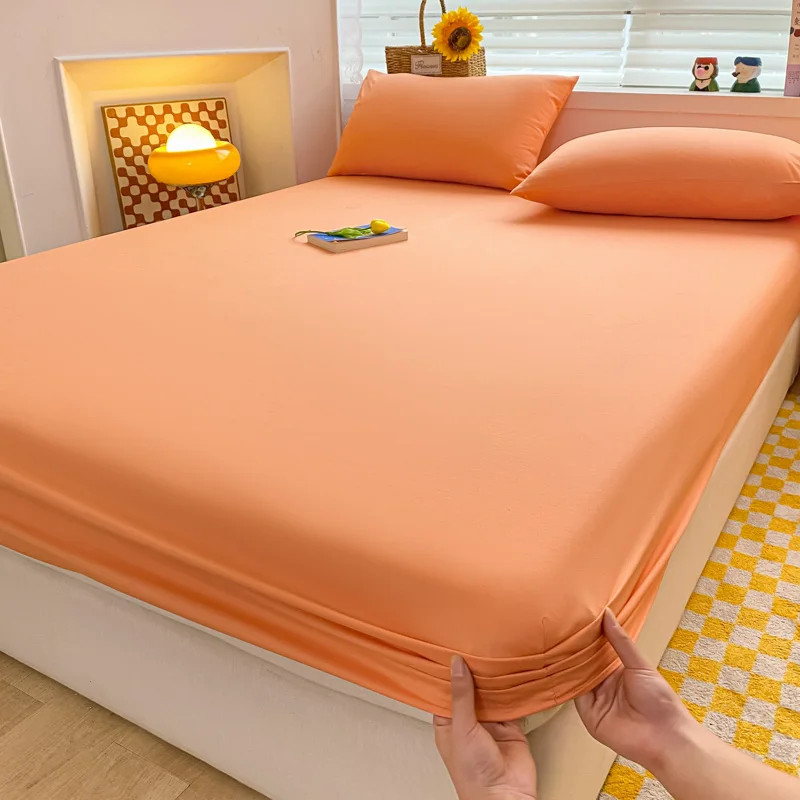Sábana bajera de algodón suave con banda elástica, Funda de colchón de Color sólido para cama individual doble King Queen 140/150/160/180/200