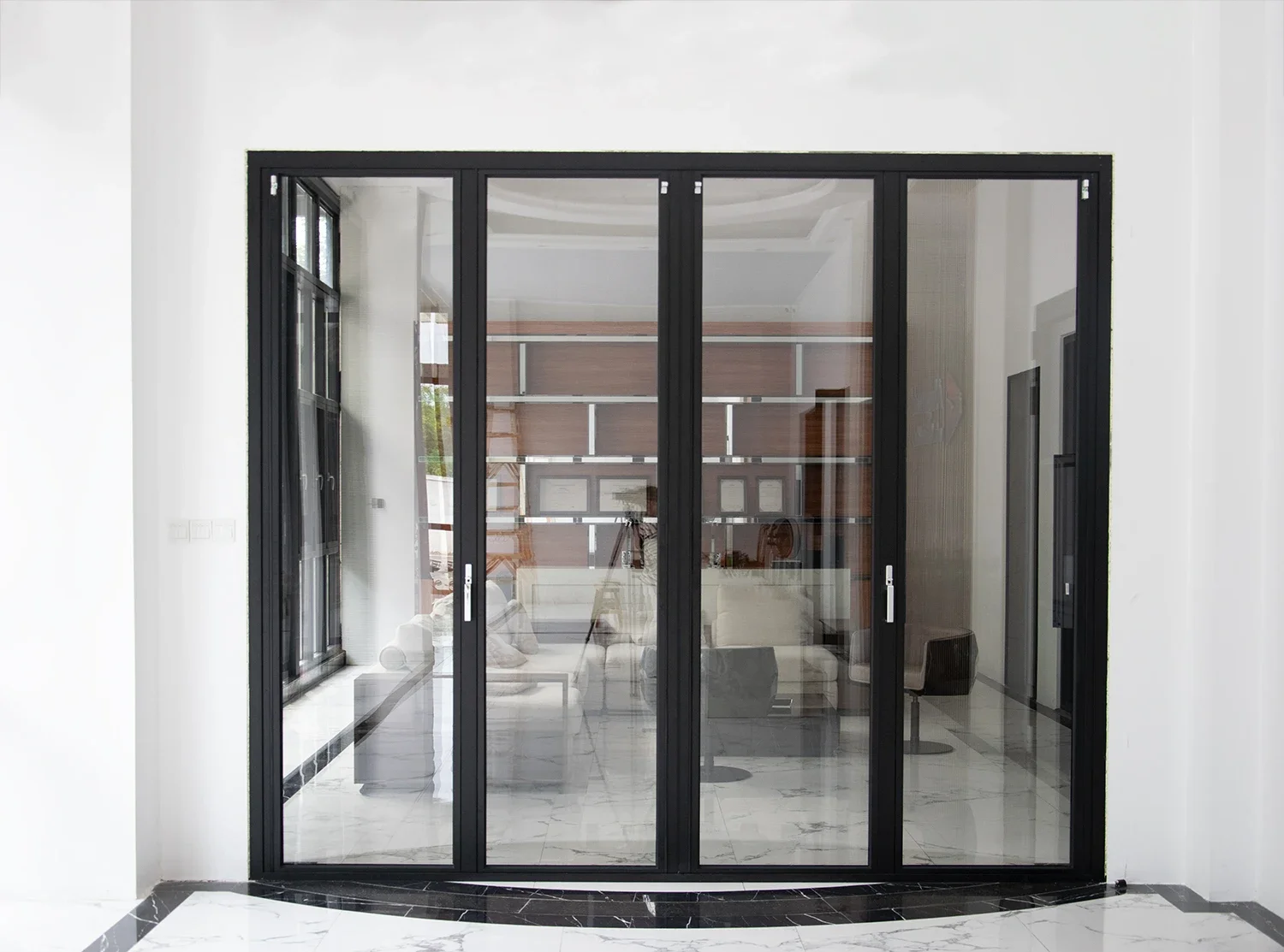Porta pieghevole a fisarmonica per interni, design moderno, porta pieghevole/bi-fold in vetro e alluminio, porte scorrevoli per balcone per villa