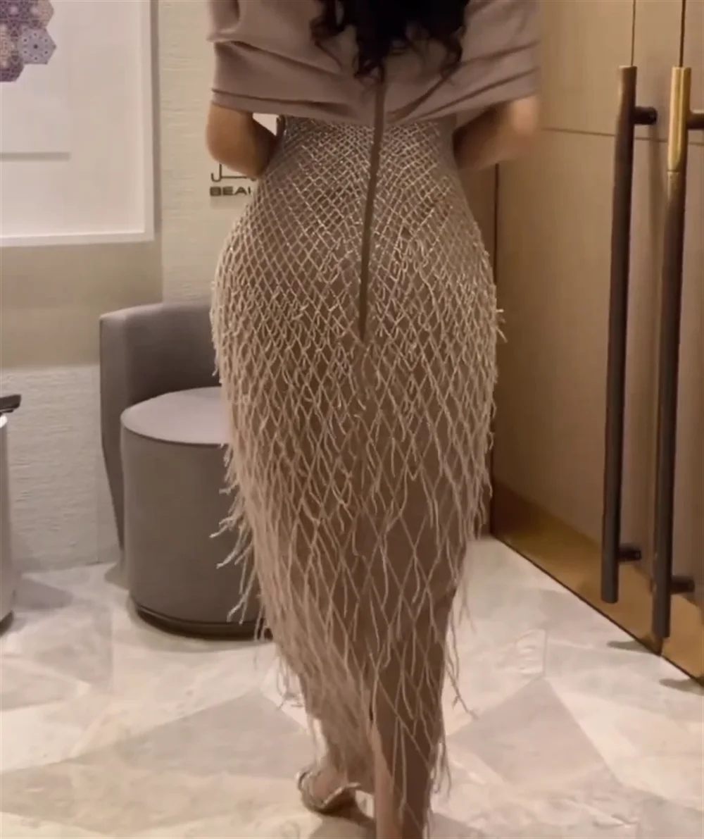 Elegant Off Shoulder Dubai Evening Dresses For Women Exquisite Glitter Wedding Luxury Tassel Arabic Formal Party Gown customized