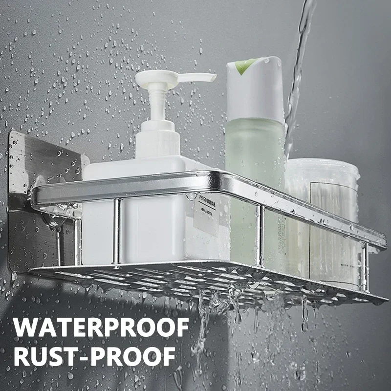 Estante de almacenamiento para el baño, estantes sin taladro, montaje en pared, estante esquinero, soporte de ducha para WC, organizador de champú, accesorios de baño