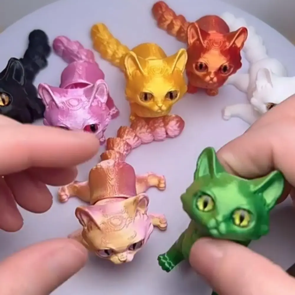 Mata Besar Model Kucing Cetak 3D Bahan Plastik Patung Kreatif Kucing Artikulasi Teknologi Cetak 3D Desain Realistis