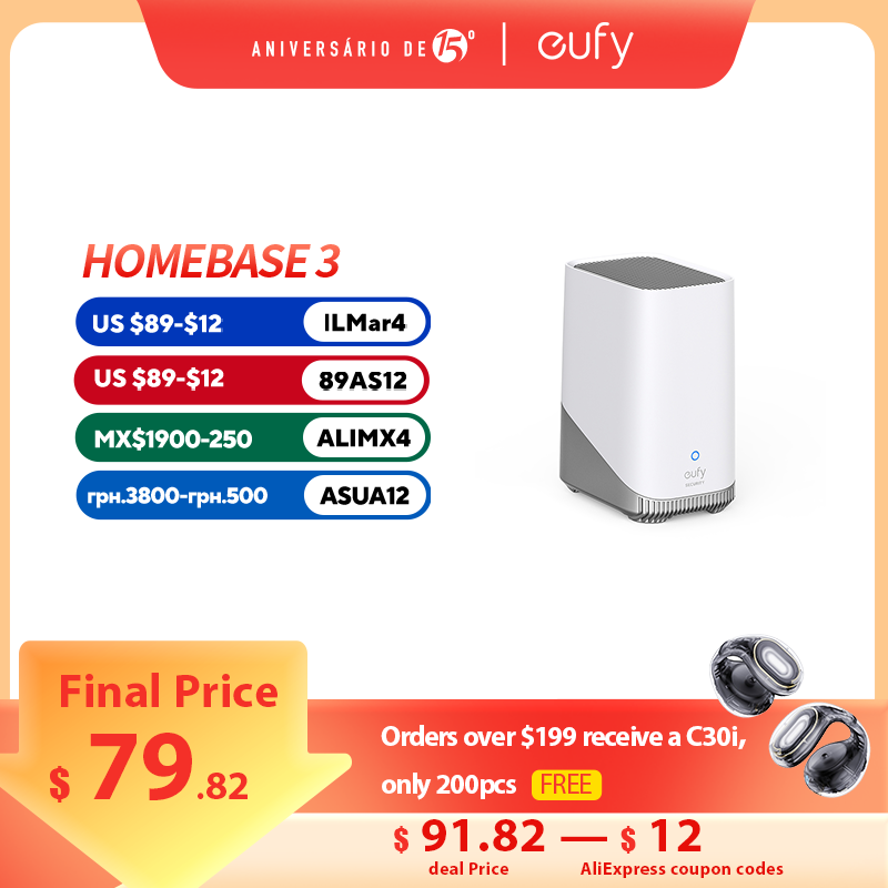eufy Security S380 HomeBase Centro di sicurezza a 3 bordi Conservazione locale espandibile fino a 16 TB Compatibilità del prodotto eufy Security