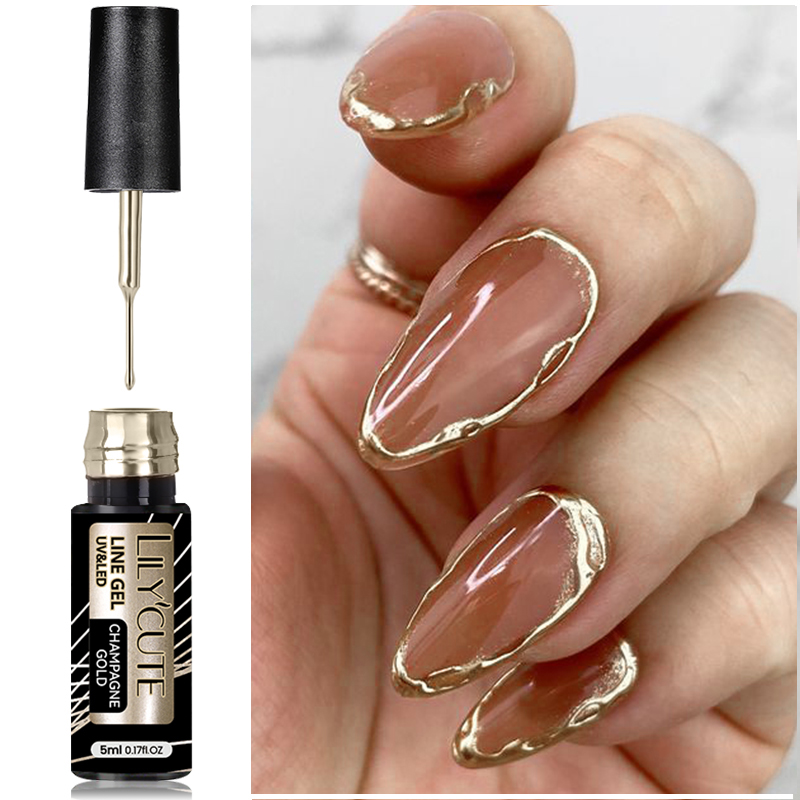 LILYCUTE 5ml Super-Bright Metallic Liner Gel Polish Gold Silver Mirror Gel Nail Polish French Style Drawing Line Nail Art Vern