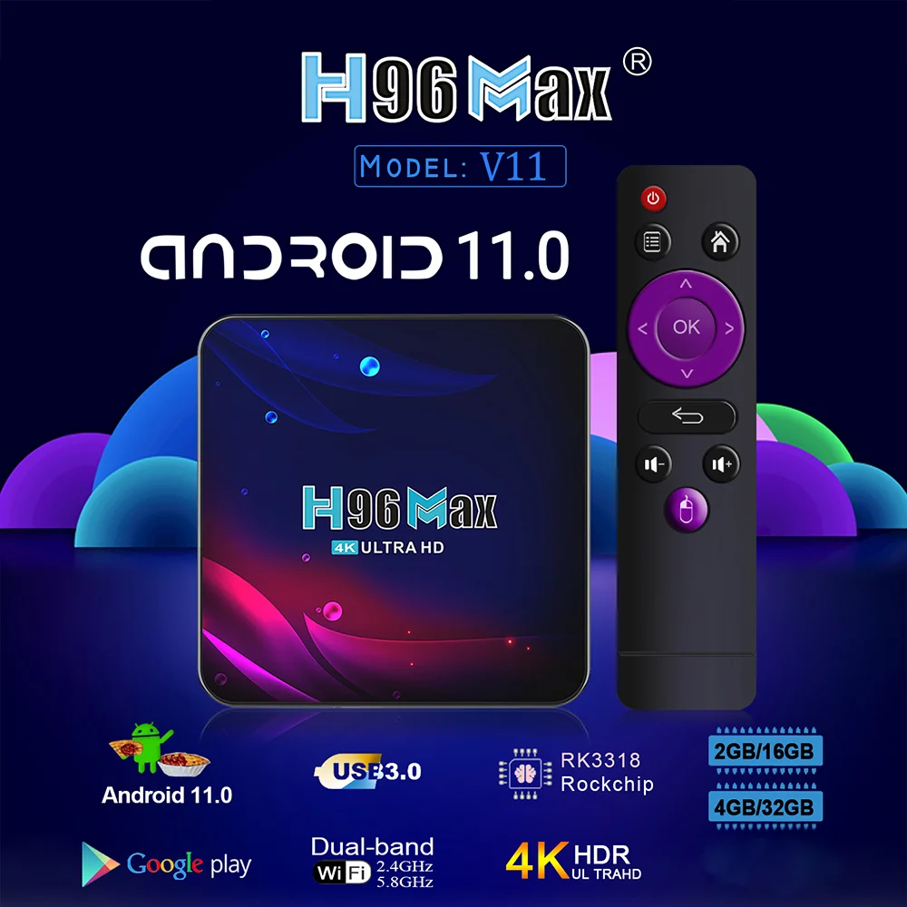 Android tv box h96 max v11, android 11,0 set-top box 4k, 4g 64gb 2g 16gb rk3318 quad-core, wifi 2,4g/5g, smart IPTV Android Box