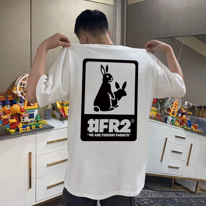 Fxxking Rabbits FR No Smoking High Quality Pure Cotton Short Sleeves Men and Women The Same Style Japanese and Korean Tide Brand