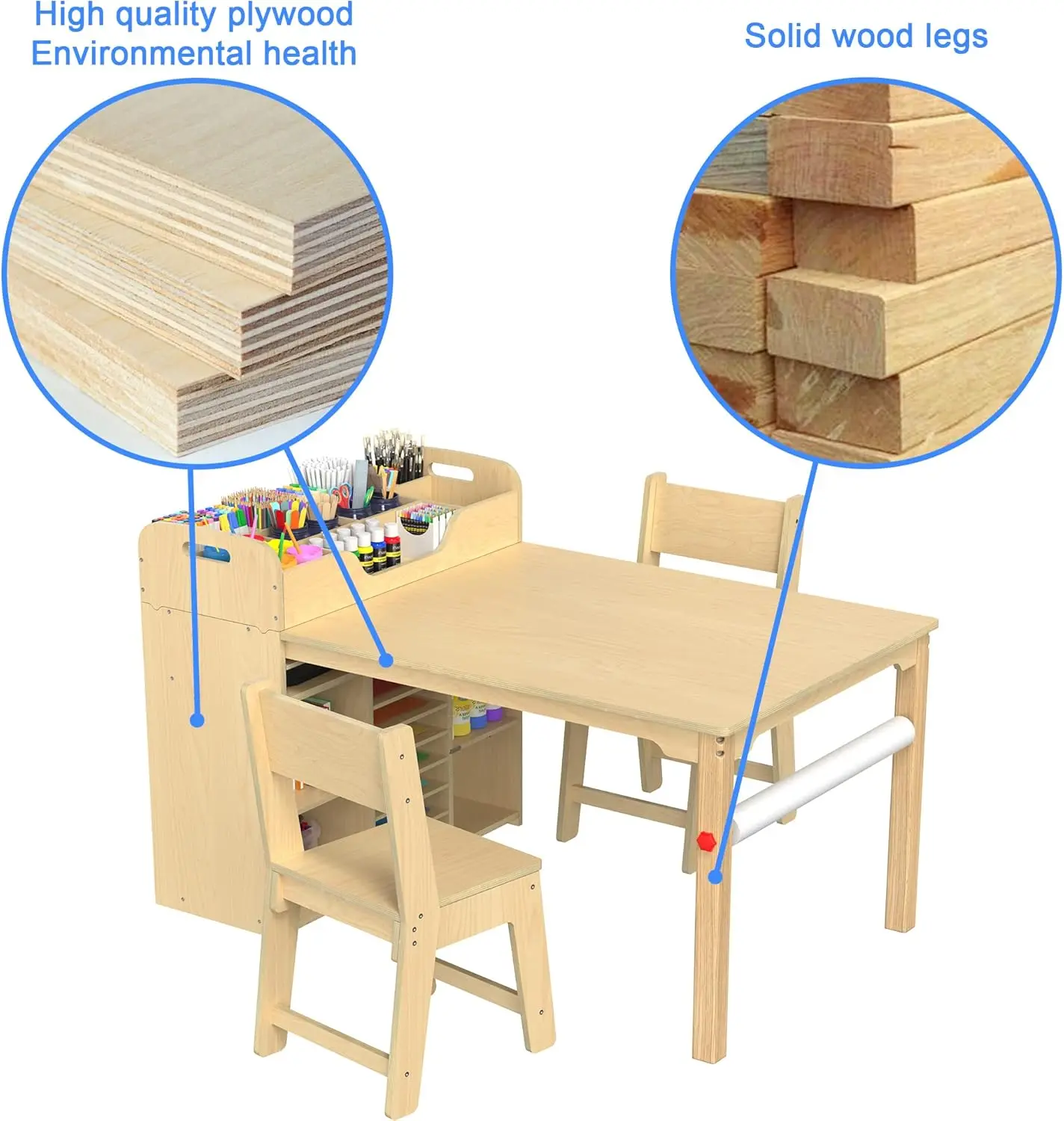 Kids Art Table and Chairs Set - Craft Table with Large Storage Desk and Portable Art Supply  for Ages 8-12, 47" L x 30" W