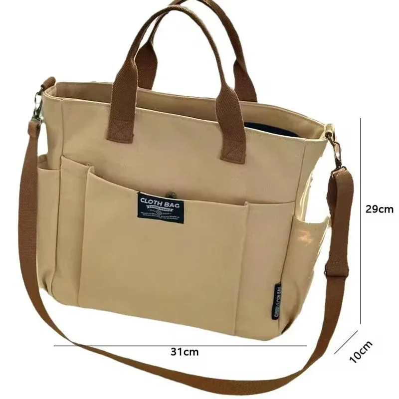 Borsa tote portatile a tracolla diagonale a spalla singola in tela orizzontale per pendolarismo di grande capacità per studentesse urbane minimaliste