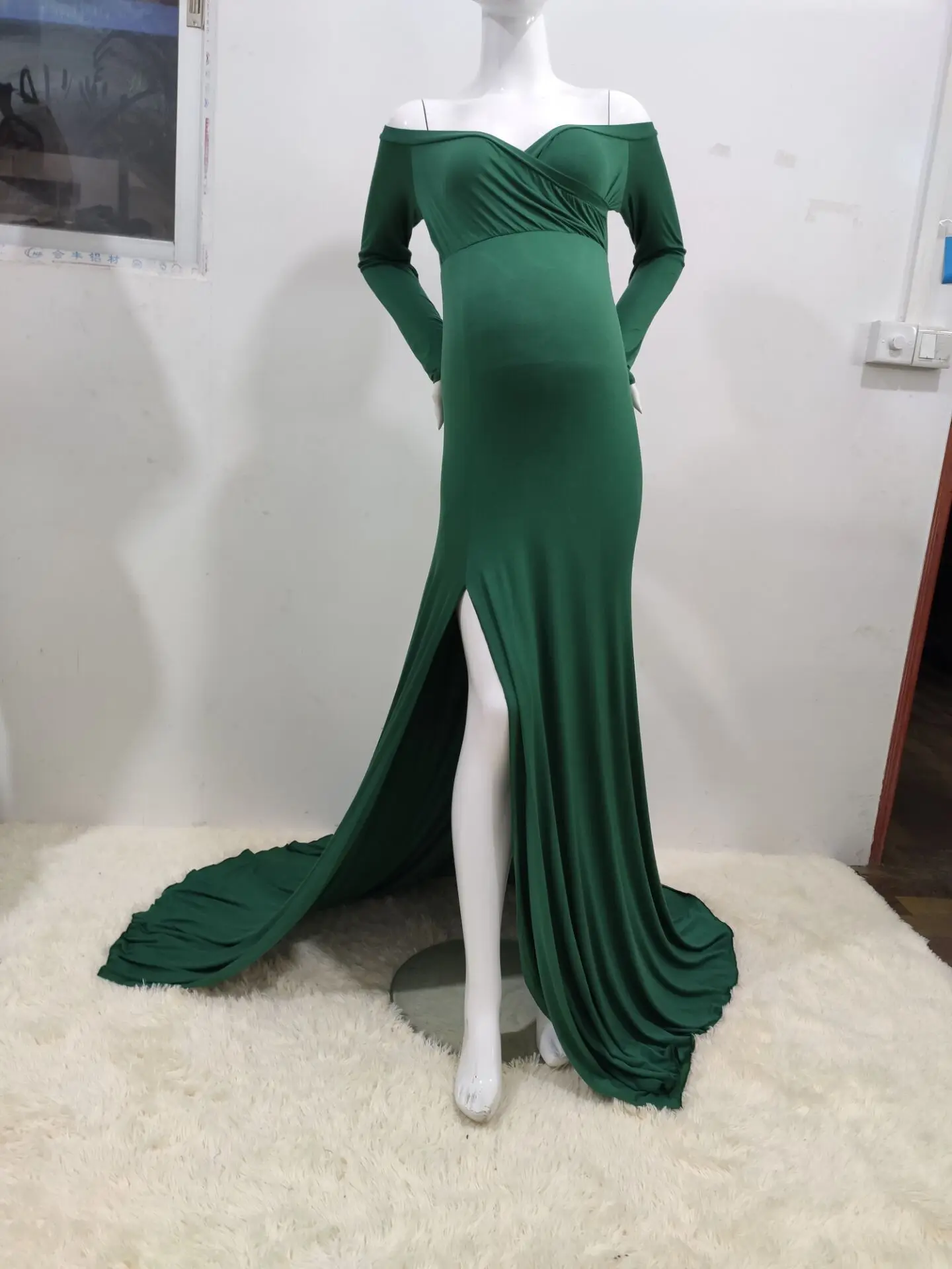 Robe de maternité pour femmes, séance photo, col en v, ourlet fendu, queue fendue, vêtements pour femmes enceintes, combinaison en coton, robe de photographie