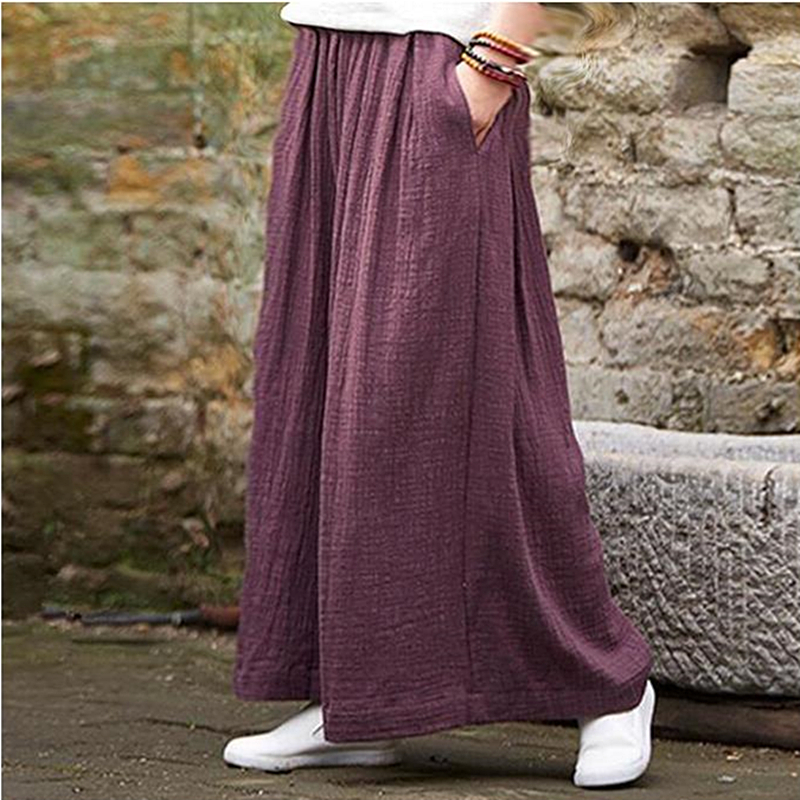 2024 frühling Mode baumwolle Breite Bein Hosen plus größe Weibliche Lose Beiläufige baumwolle leinen Hosen Hosen Herbst vintage lange hosen