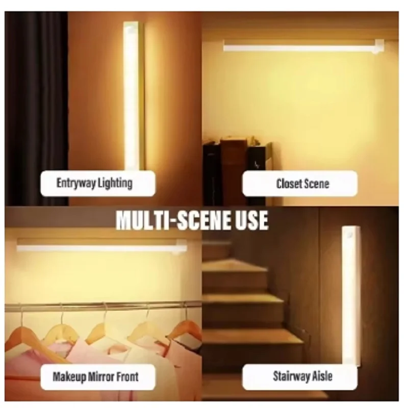 Luces de barra LED recargables, Sensor de movimiento, luz nocturna regulable, lámpara de gabinete de inducción portátil para cocina y habitación tipo C