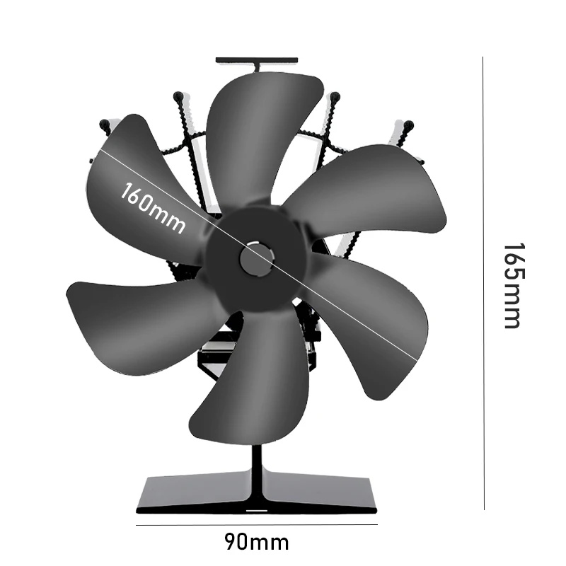 Warmte-aangedreven kachelventilator Eco Stil Zwart 6-bladen Houtkachel Open haardventilator Efficiënte warmteverdeling Winterwarmer Thuis