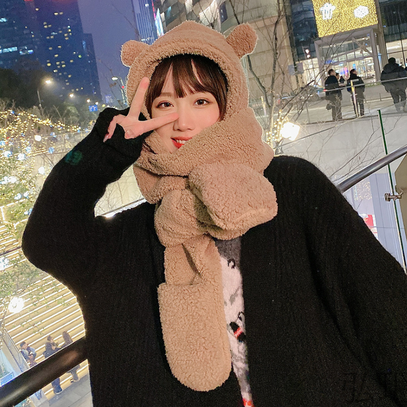 Der neue verdickte Hut handschuh schal auf einem Winter bären lamm kaschmir mützen hält warm