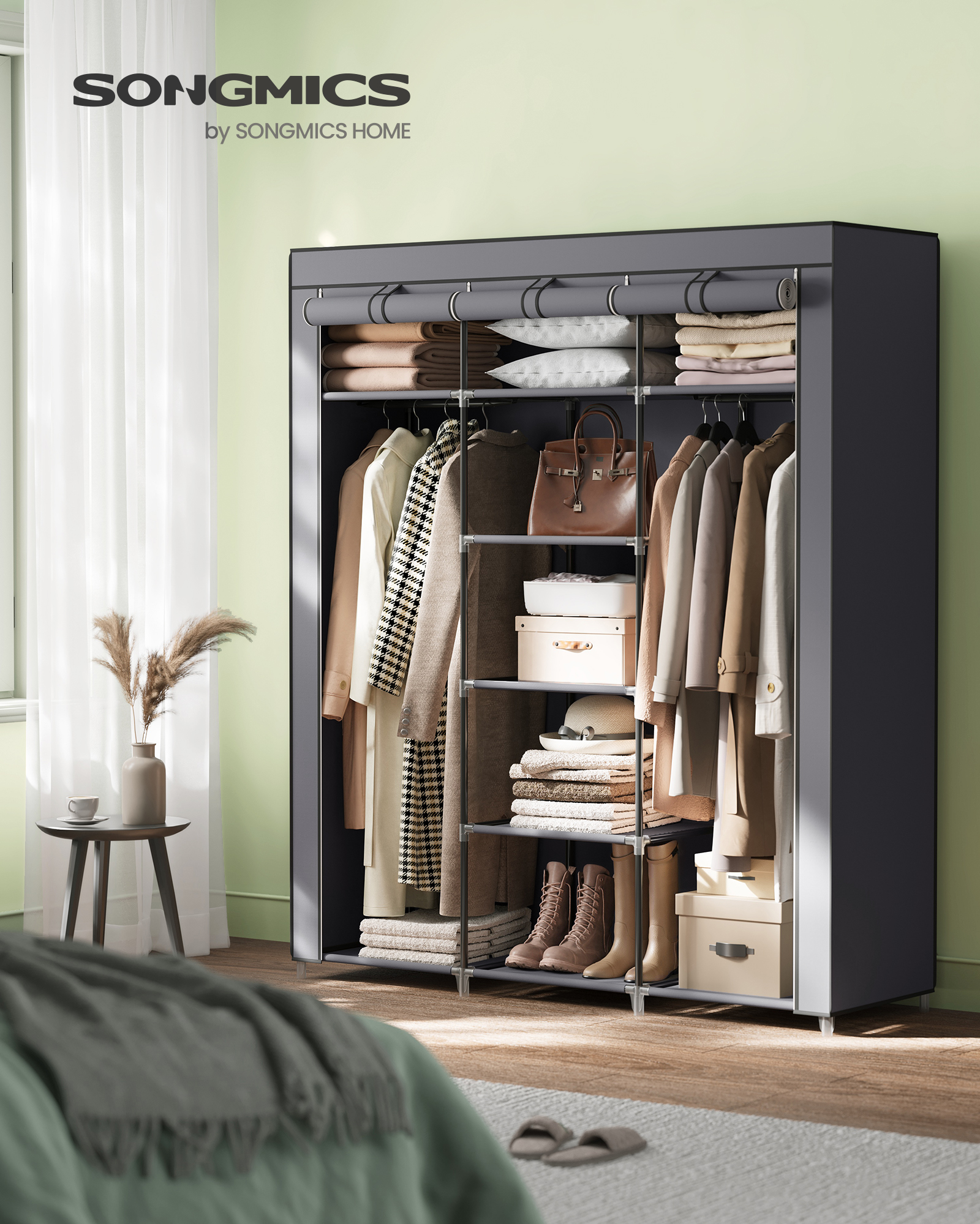 SONGMICS Kleiderschrank faltbare Garderobe mit Kleiderstangen