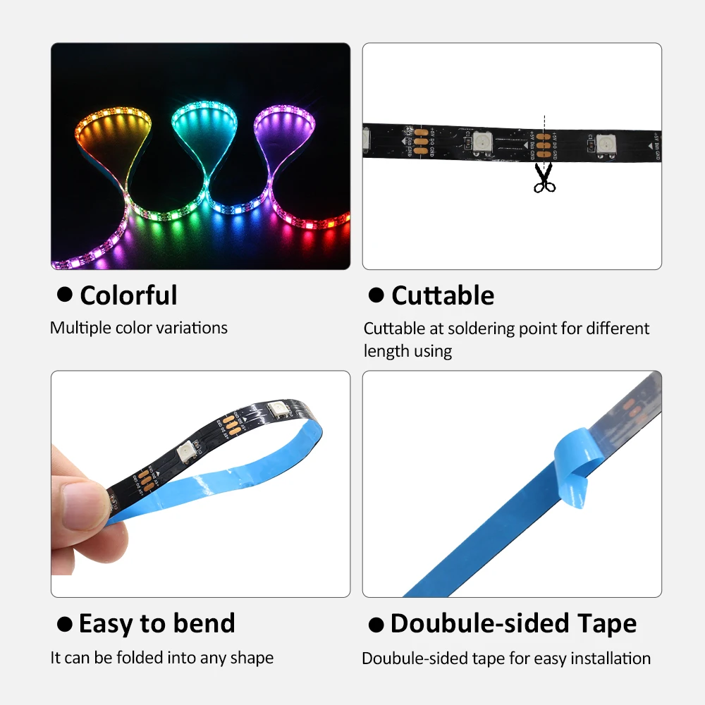 DC5V WS2812B RGB LED Strip Light Pixel RGB IC Colorfull Individually Addressable IP30 IP65 IP67 waterproof Tape Light Black PCB