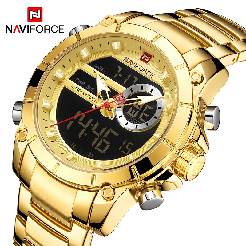 NAVIFORCE 9163 montre-bracelet de Sport originale de luxe pour hommes Quartz acier étanche double affichage montres militaires Relogio Masculino