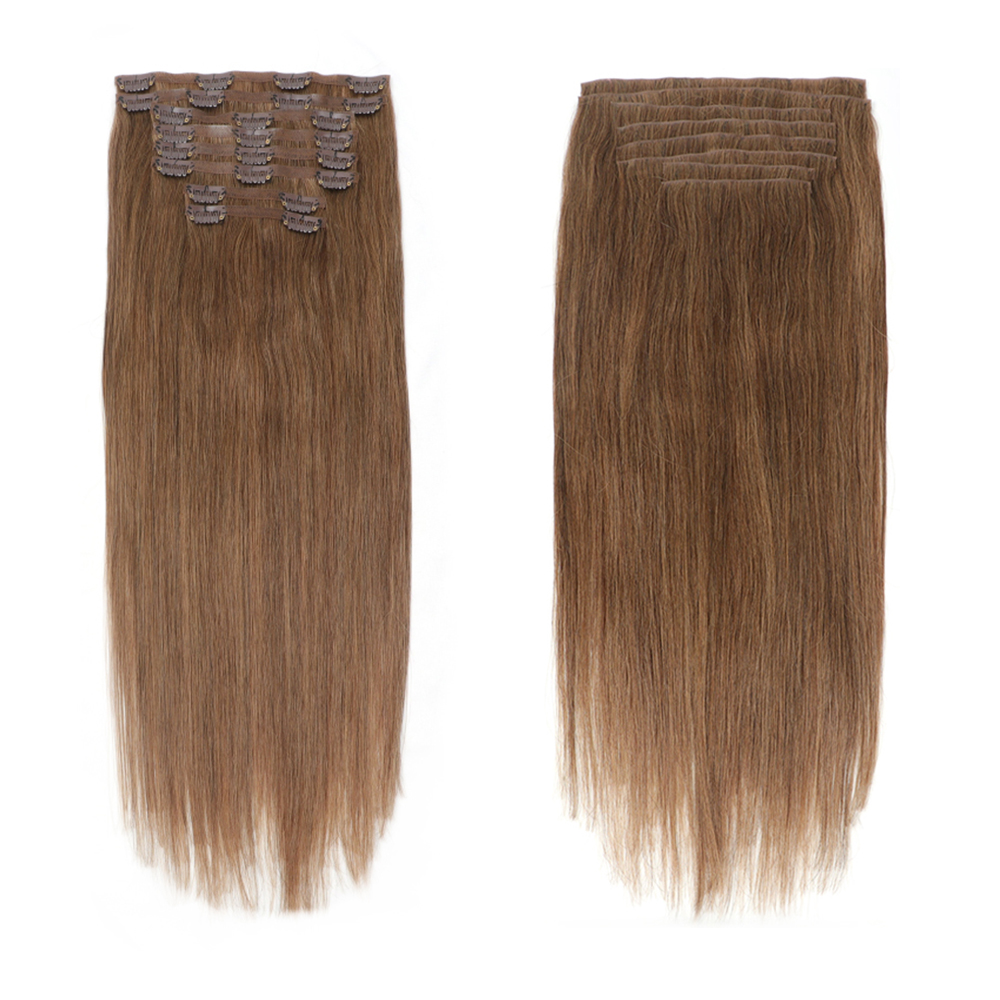 Clip Invisible dans l'extension de cheveux pince de trame de bande d'unité centrale injectée dans l'extension de cheveux humains 7 pièces/ensemble 12-24 pouces 100G 120G pince sur cheveux
