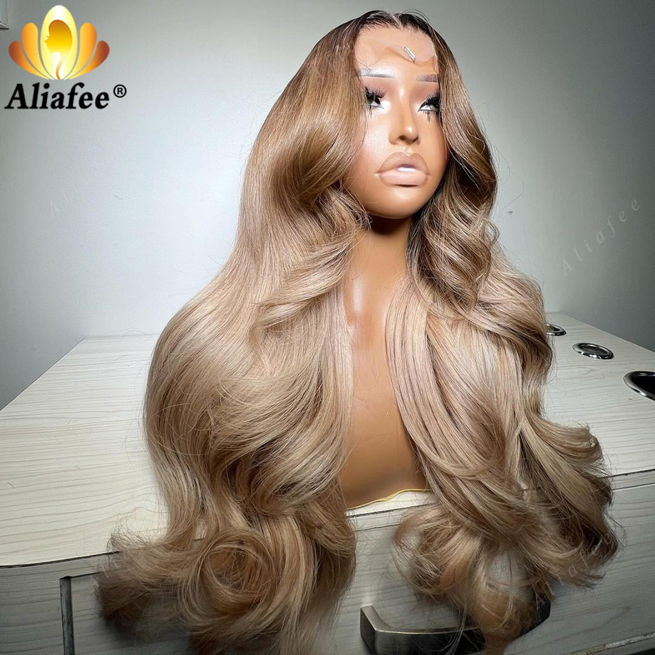 바디 웨이브 HD 13x6 옹 브르 금발 루트 컬러 레이스 프론트 가발 인간의 머리카락 애쉬 금발 레이스 정면 가발 여성용 5x5 클로저 가발