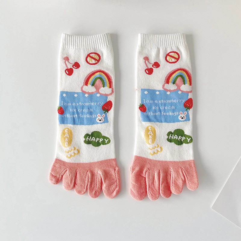 Calcetines bonitos de 5 dedos, calcetines con dedos de dibujos animados para mujer con dedos separados, calcetines de cinco dedos de tubo medio de algodón, deportes, Yoga, primavera y verano