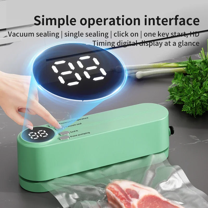 Mini sellador al vacío con USB, inalámbrico, portátil, recargable, conservación de alimentos secos/húmedos con bolsas y bomba para almacenamiento compacto